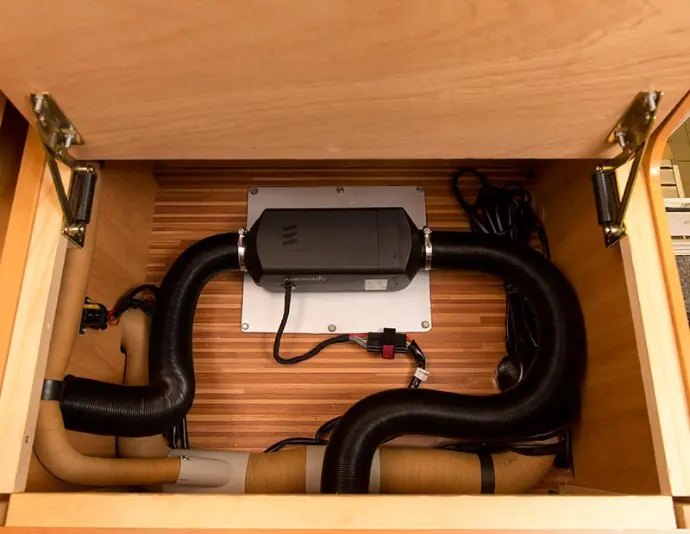 A diesel heater installed inside an rv
